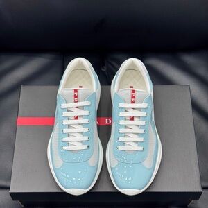 Prada Men's Light Blue and White Sneakers